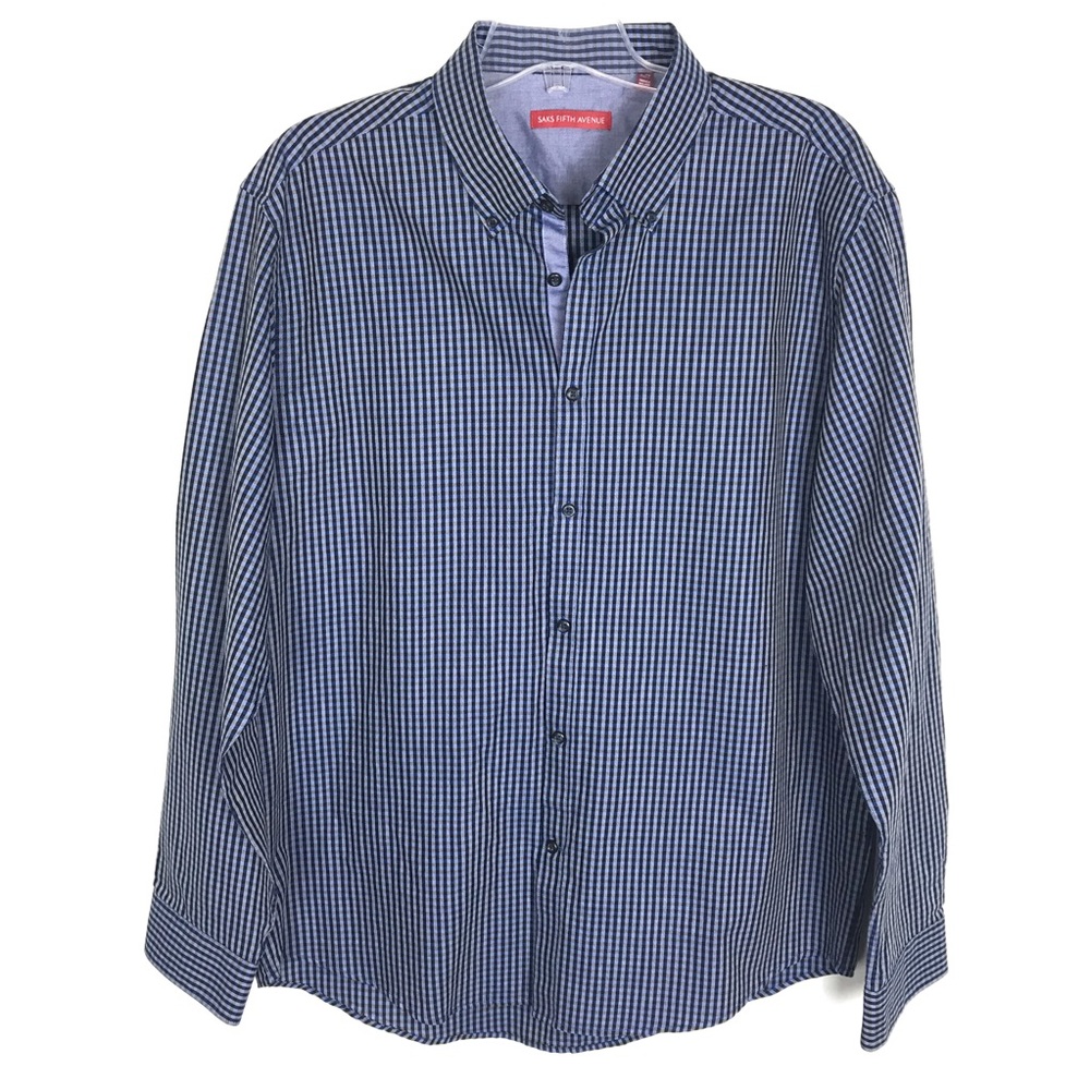 Saks Fifth Avenue men's long blue plaid shirt 2XL - Picture 1 of 7